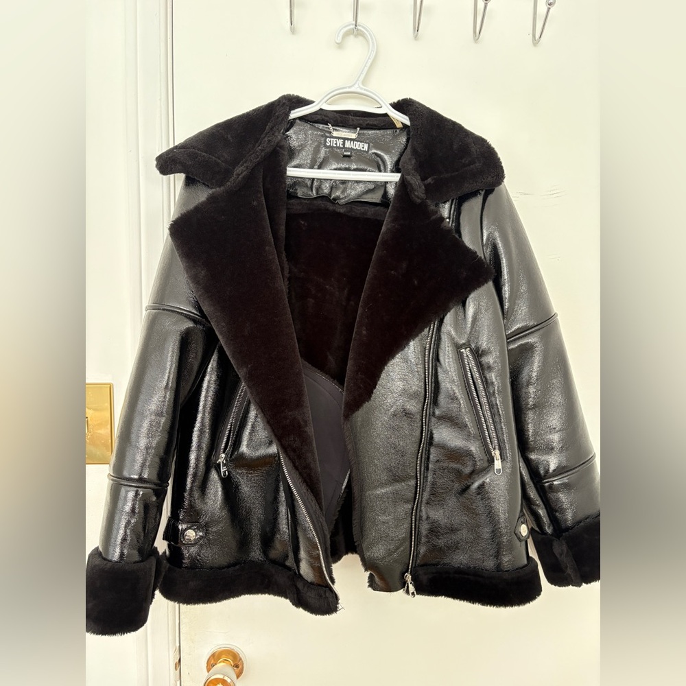 Steve Madden Shiny Black Faux Leather Jacket